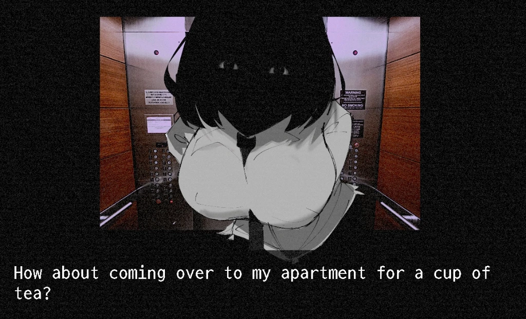 Elevator dialogue scene in Nate Hand Gesture analog horror game